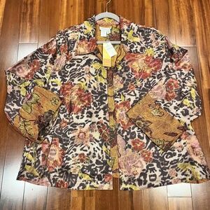 New NWT Coldwater Creek Orange Bright Festival Boho Reversible‎ Jacket Size 2XL